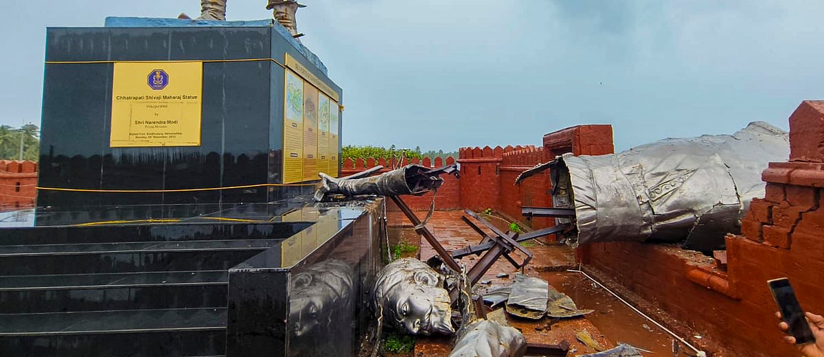 PTI : The collapsed statue of Chhatrapati Shivaji Maharaj in Sindhudurg, Maharashtra | 